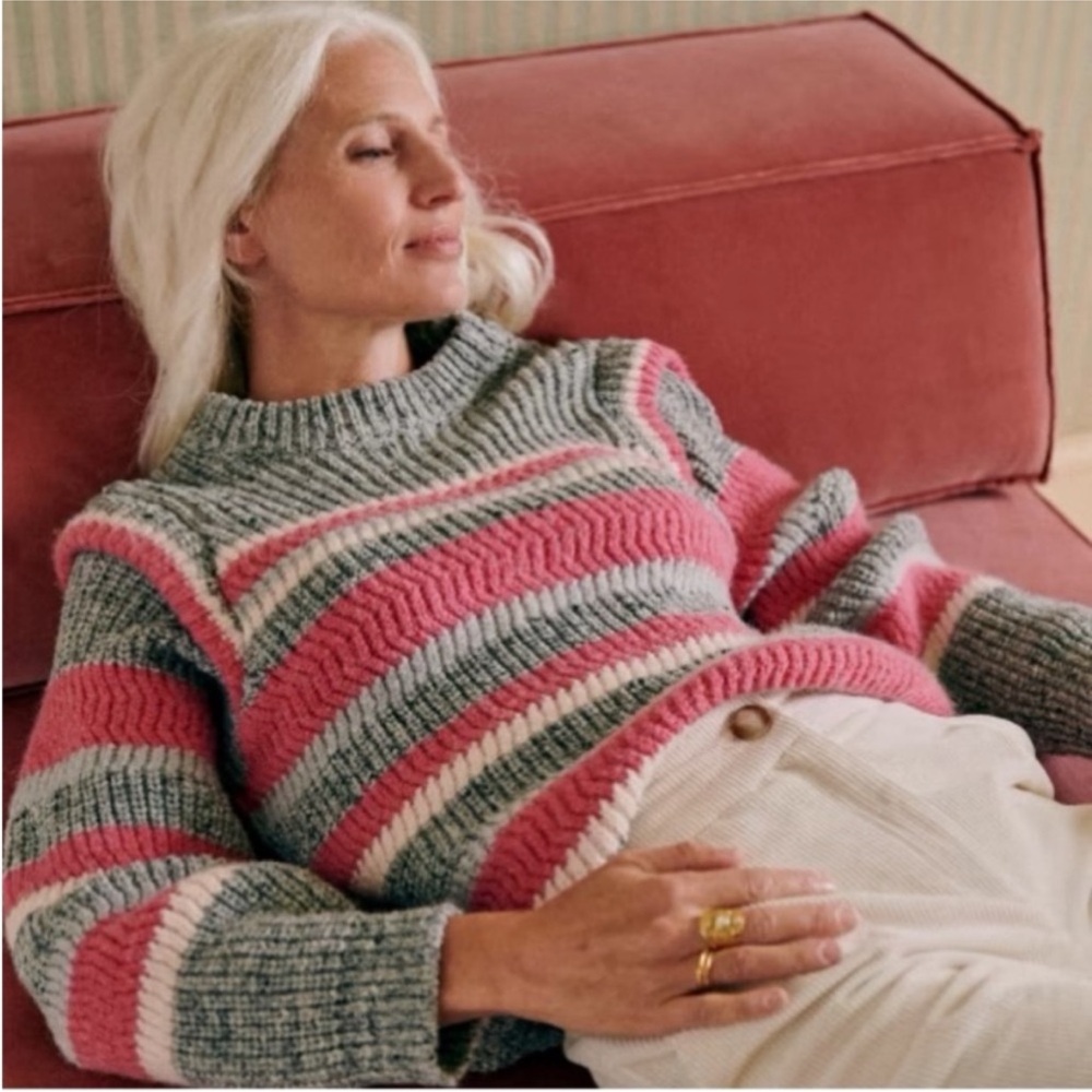 Sezane Yara Jumper Merino Wool Baby Alpaca Blend XS NWT Pink Gray Stripe